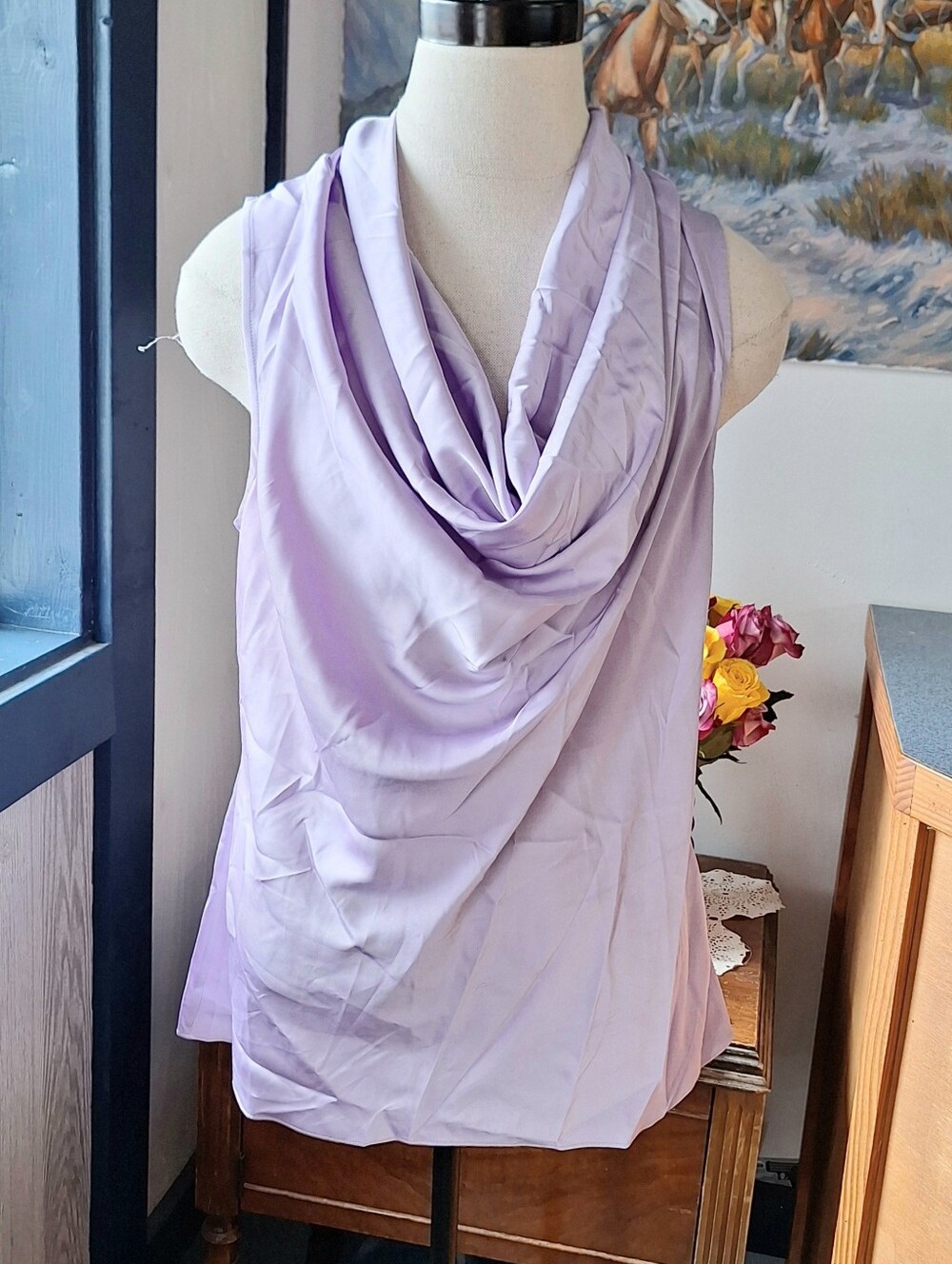 Boston Proper Marilyn Cowl-Neck Charmeuse Blouse, Small, Style#2BK4577 - Picture 6 of 13